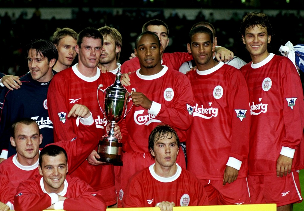 The Liverpool team celebrate winning the Pirelli trophy