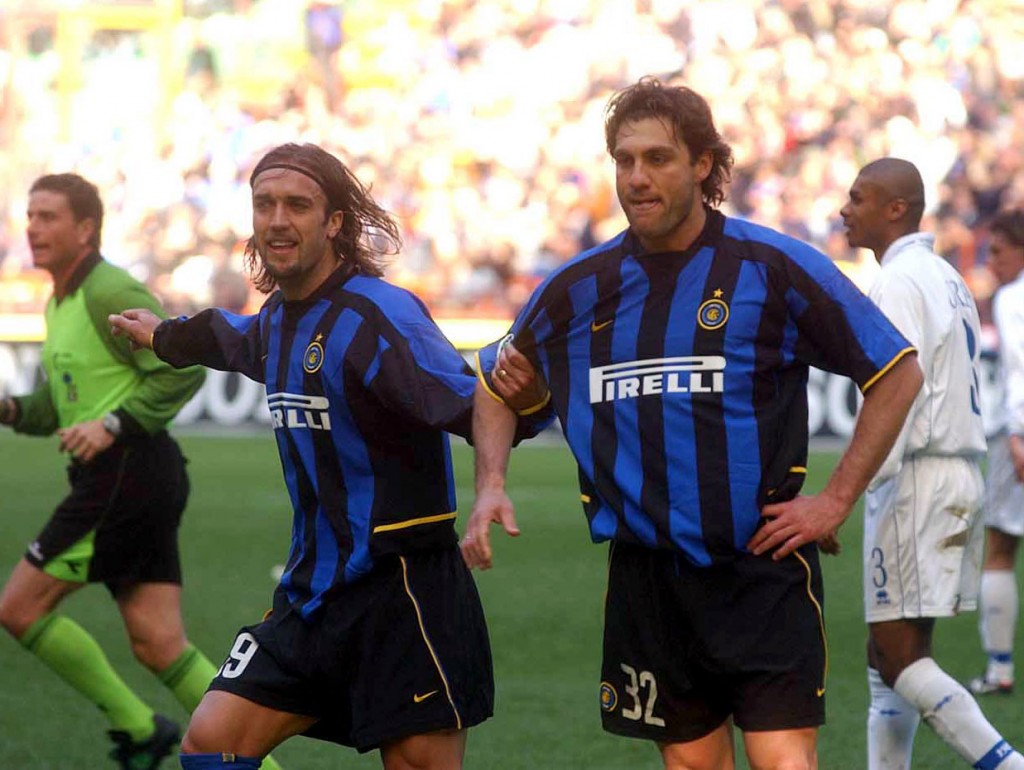 Gabriel Batistuta and Christian Vieri of Inter Milan celebrate