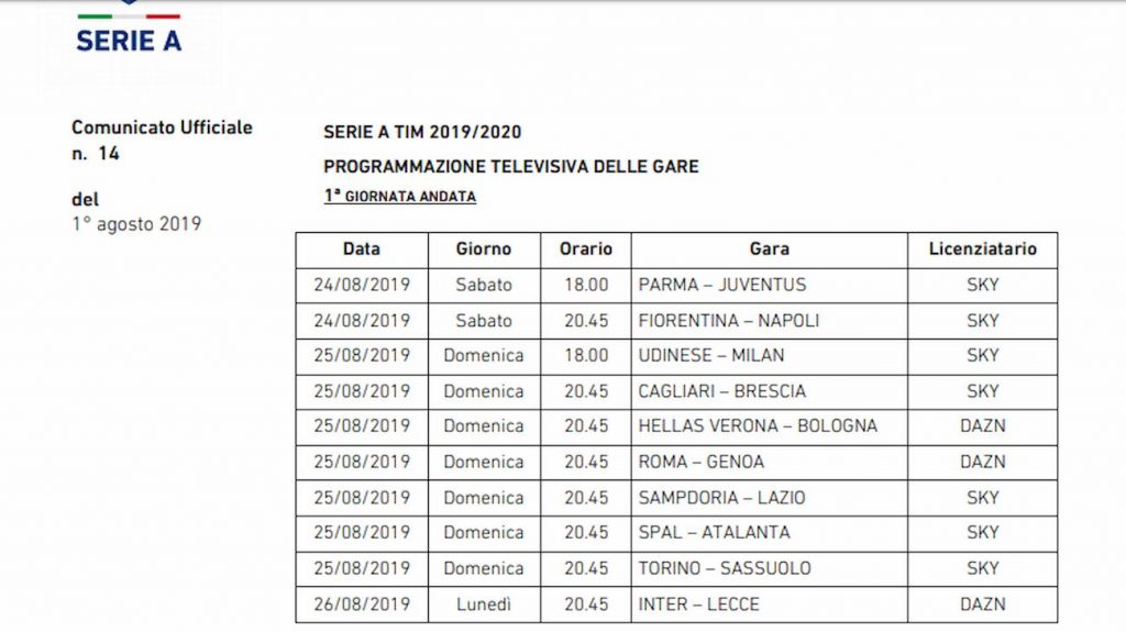 date-orari-prima-giornata-serie-a