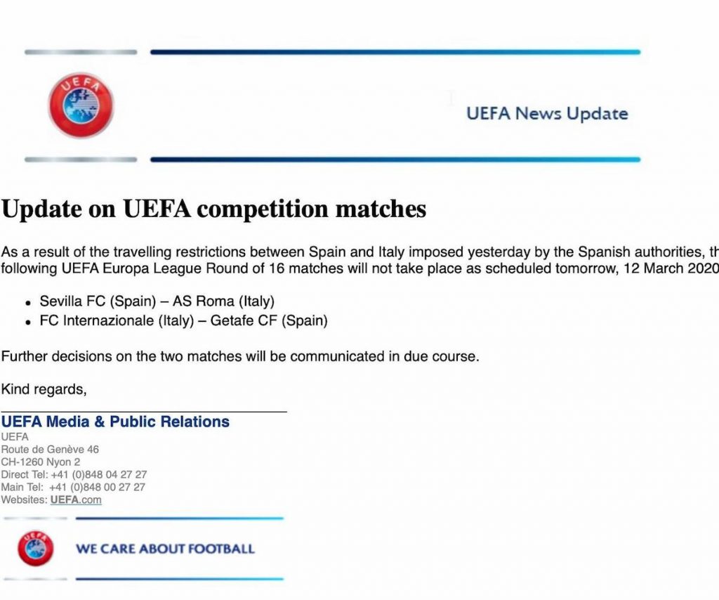 uefa-comunicato-rinvio-inter-getafe-siviglia-roma