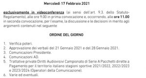 assemblea di lega 17 febbraio 2021