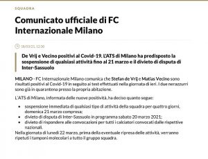 comunicato inter sassuolo