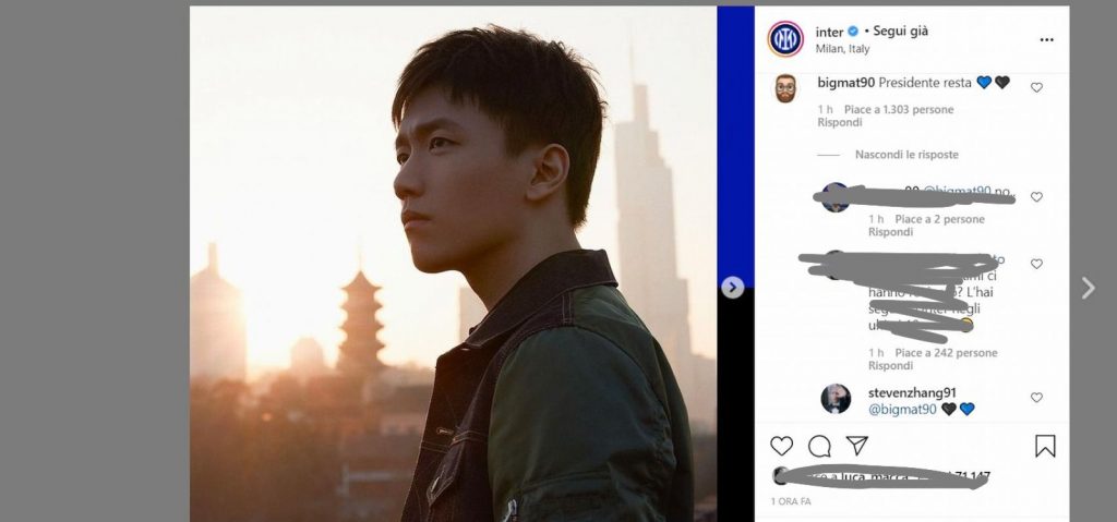 zhang risponde a tifoso