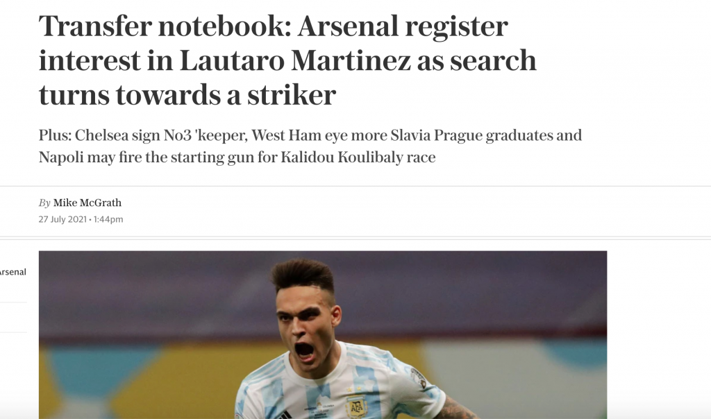 Telegraph, Arsenal su Lautaro