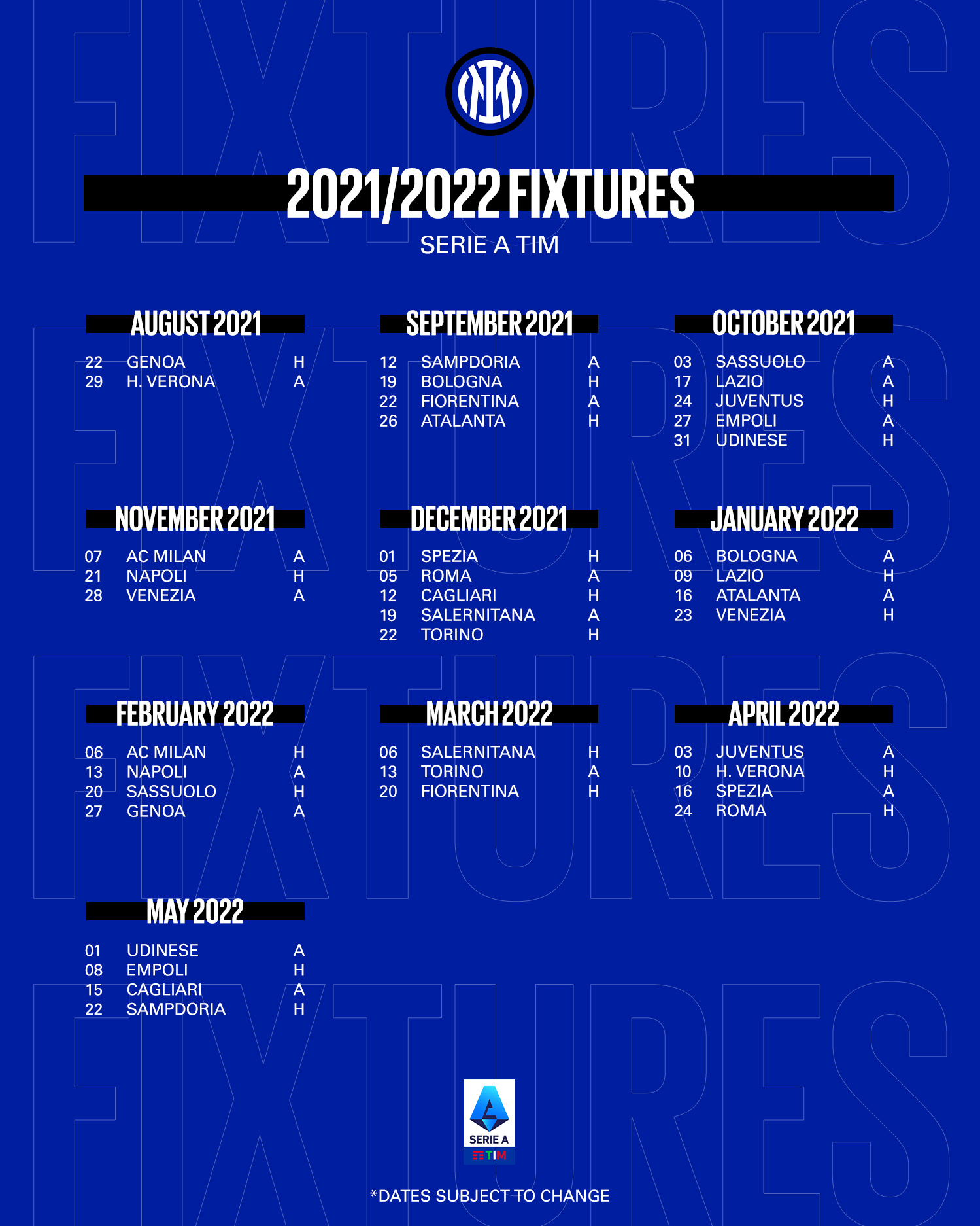 Campionato Calendario Inter 2022 2021 Serie A 2021/22, Ecco Il Calendario Completo Scaricabile Della Nuova  Stagione Sportiva