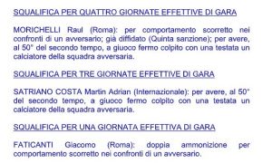 giudice sportivo primavera squalifica tre giornate satriano
