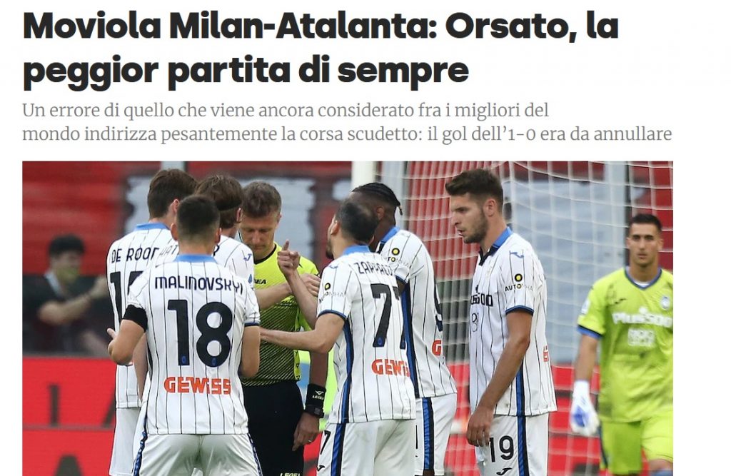 Orsato sbaglia in Milan-Atalanta
