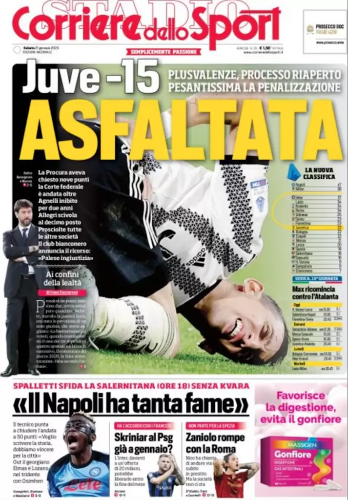 Prima pagina Corriere dello Sport