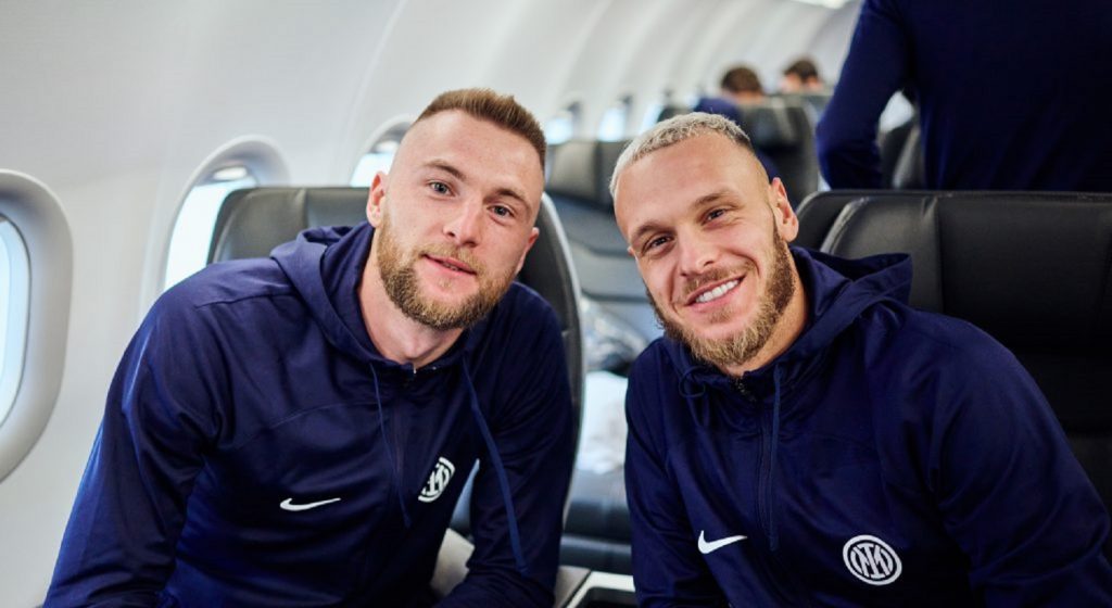 Skriniar e Dimarco in aereo