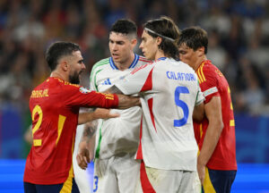 Bastoni e Calafiori Spain v Italy: Group B - UEFA EURO 2024