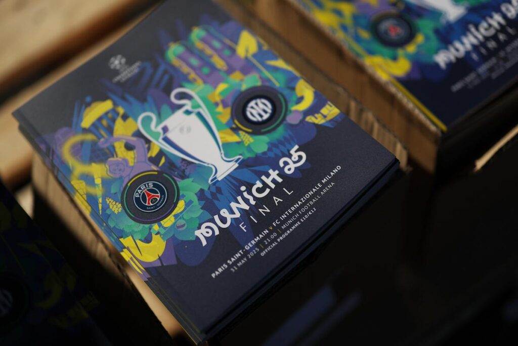 A detailed view of the match program prior to the UEFA Champions League Final 2025 between Paris Saint-Germain and FC Internazionale Milano