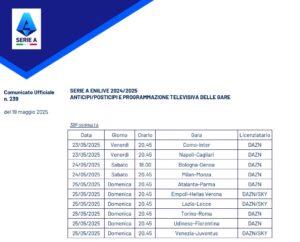serie a programmazione 38esima giornata