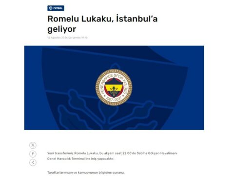 annuncio fenerbahce sito ufficiale arrivo lukaku