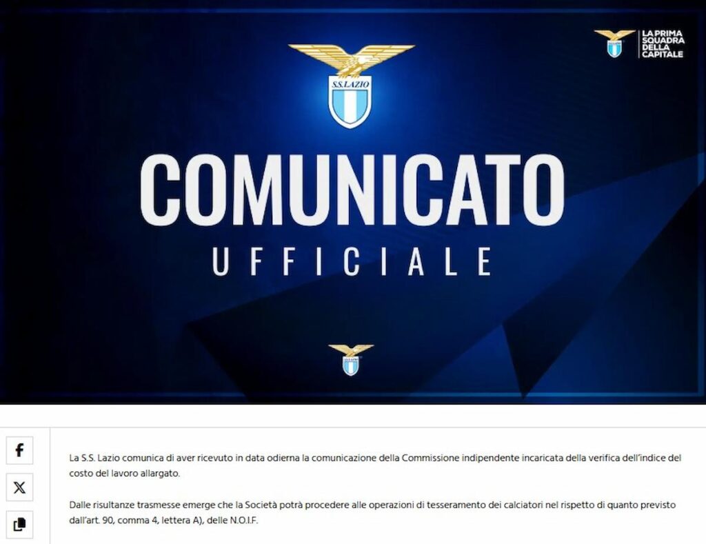 lazio home comunicato mercato costo zero (1)