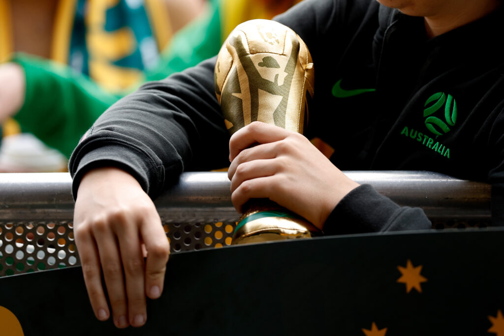 Sydney Based Fans At Tumbalong Park Watch the Socceroos FIFA World Cup Match