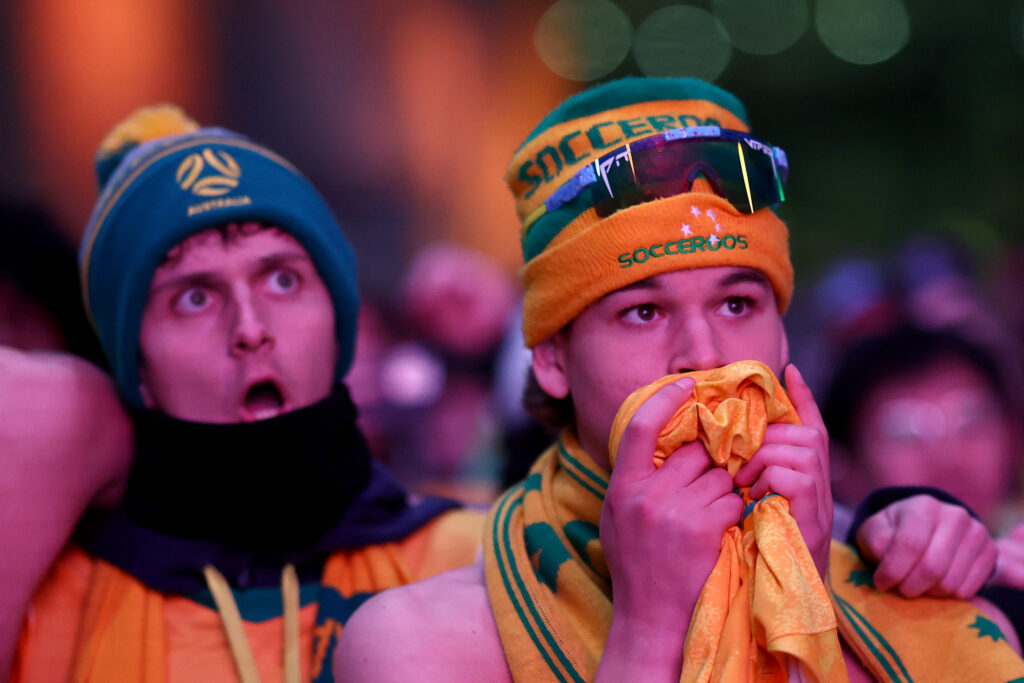 Melbourne Based Fans At Federation Square Watch the Socceroos FIFA World Cup Match