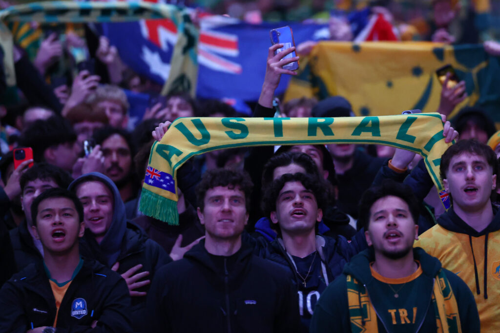 Melbourne Based Fans At Federation Square Watch the Socceroos FIFA World Cup Match